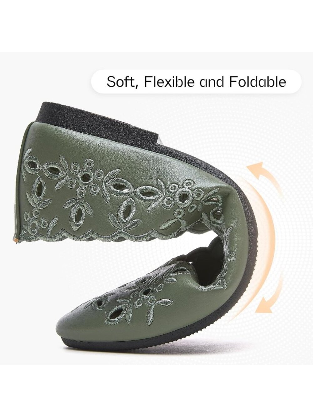 Women's Green Floral Ballet Flats Comfortable Slip On Dressy Casual Shoes - Picture 5 of 6